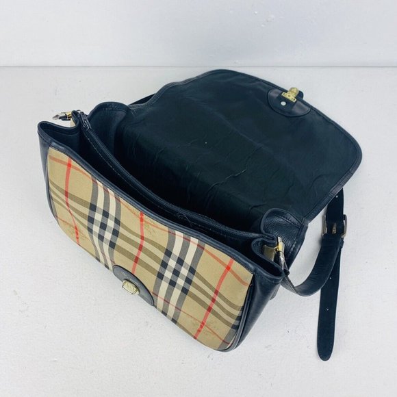 Burberry Vintage Beige and Black Nova Check Leather Logo Shoulder Handbag - Picture 7 of 12